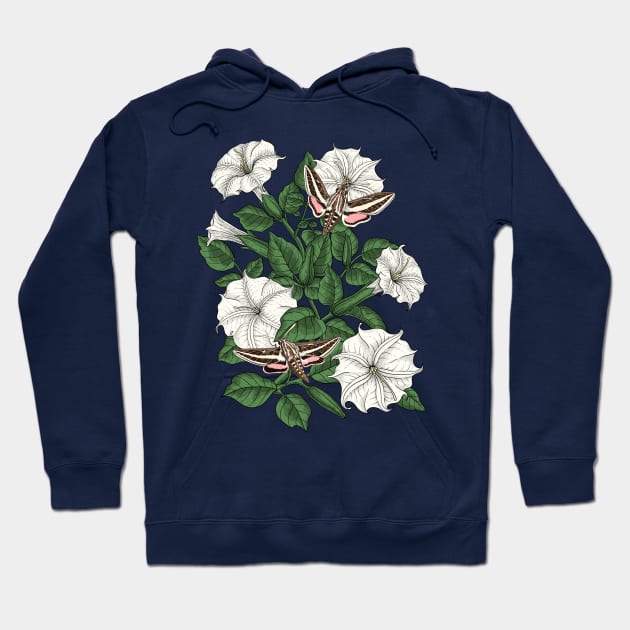 Moonflowers and sphinx moths Hoodie by katerinamk